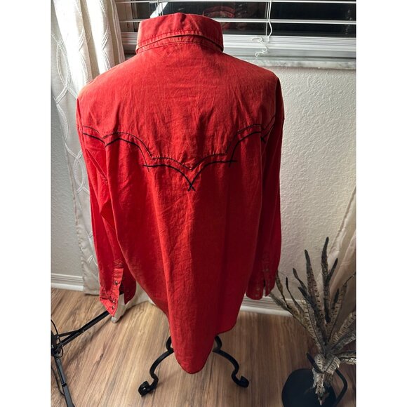VTG Cowboy Up Embroidered Cotton Woven Snap buttons Mens L shirt flipp cuffs - Picture 8 of 16